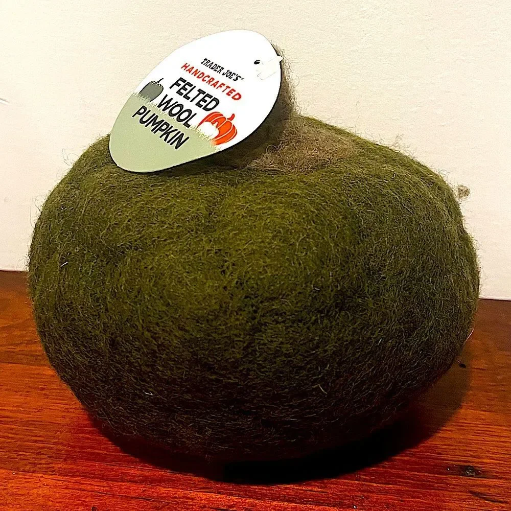 NWT Trader Joe’s Green Handcrafted Felted Wool Pumpkin